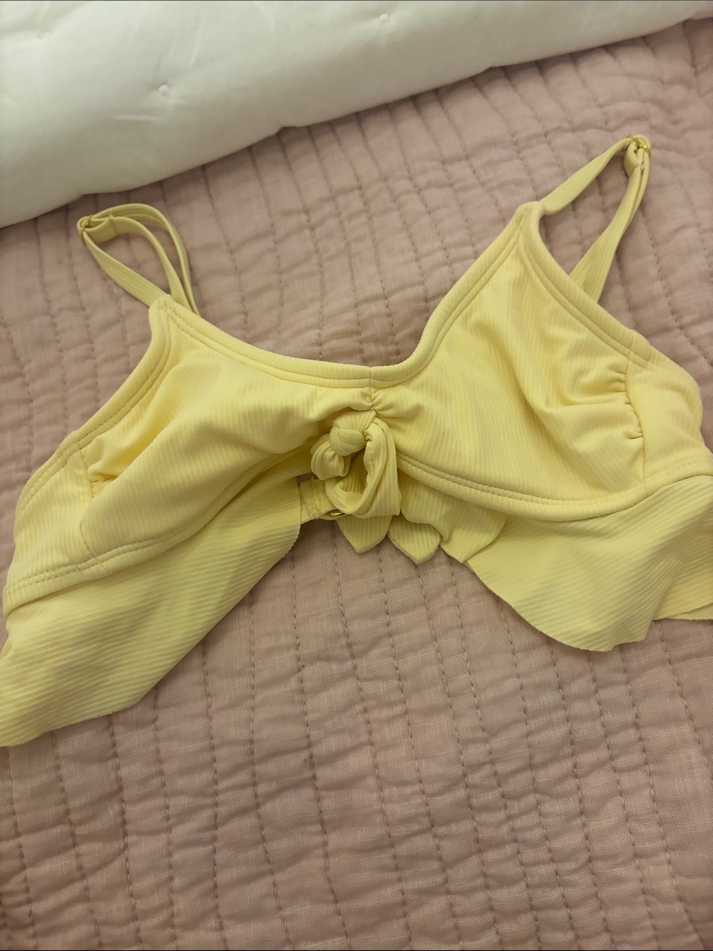 Xhilaration Yellow Ribbed Tie-Front Bikini Top